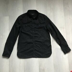 ALLSAINTS MENS MESQUITE SHIRT BLACK PEARL SNAP BUTTON DOWN LONG SLEEVE XL